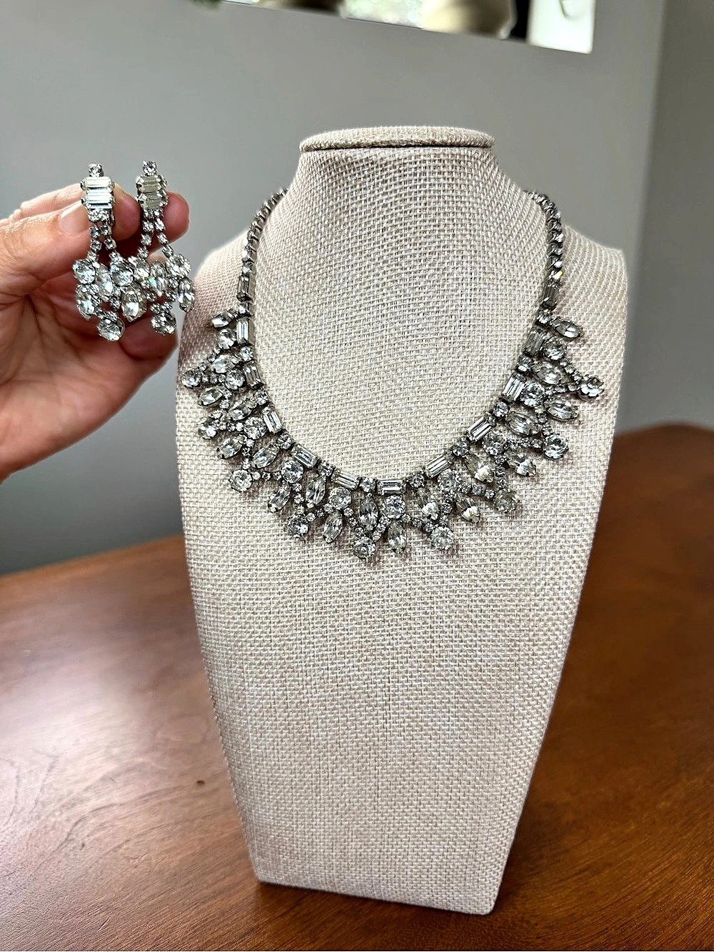 Joseph Wiesner Vintage Rhinestone Necklace and Earrings Set